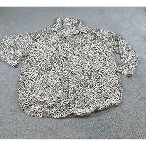 Entro Shirt Womens 1X White Animal Print Button Front Tunic Blouse Top